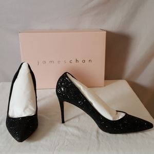 New JAMES CHAN Fabian Black Glitter Pump